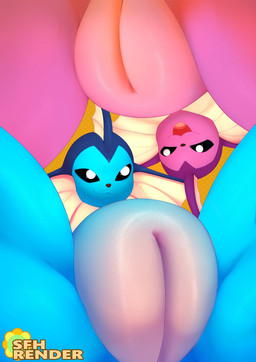 blue_body dotted_background duo female female/female genital_focus genital_shot genitals pattern_background pink_body plump_labia presenting presenting_vulva simple_background spread_legs spreading vulva vulva_focus vulva_shot sadflowerhappy nintendo pokemon eeveelution generation_1_pokemon pokemon_(species) shiny_pokemon vaporeon 2022 absurd_res hi_res watermark