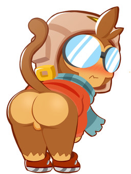 balls brown_body brown_fur butt clothing eyewear footwear fur genitals glasses male nude rear_view shoes shy solo ishitaka_uwu bloons_tower_defense ninja_kiwi etienne_(bloons) haplorhine mammal monkey primate 3:4