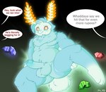 antennae_(anatomy) anthro balls blue_body blue_fur blue_hair butt fluffy fluffy_chest foreskin fur genitals glowing grass hair male neck_tuft nude orange_eyes overweight overweight_anthro overweight_male penis plant presenting presenting_hindquarters presenting_penis rupee slightly_chubby slightly_chubby_anthro slightly_chubby_male solo text tuft daniruu breath_of_the_wild nintendo tears_of_the_kingdom the_legend_of_zelda avian bird blupee hybrid lagomorph leporid mammal owl rabbit absurd_res english_text hi_res