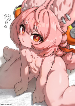 anthro biped eyelashes female fur hair loli looking_at_viewer nipples nude pink_body pink_hair pupils solo text young healingpit mihoyo zenless_zone_zero zhao_(zenless_zone_zero) lagomorph leporid mammal rabbit absurd_res hi_res