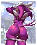 anthro beak big_butt bikini bikini_thong bottomwear breasts butt clothed clothing clothing_lift feathers female hat headgear headwear kerchief non-mammal_breasts partially_clothed purple_body purple_feathers rear_view shirt shirt_lift side_boob skimpy solo standing swimwear t-shirt tail tail_feathers thick_thighs thong topwear two-piece_swimsuit underwear wet wide_hips conditional_dnp daserfomalhaut sega sonic_riders sonic_the_hedgehog_(series) wave_the_swallow avian babylonian_(sonic) bird hirundinid oscine passerine swallow_(bird) 2021 5:6 hi_res