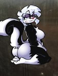 abstract_background anthro bedroom_eyes big_breasts big_butt big_tail black_body black_fur blue_eyes breasts bubble_butt butt curvy_anthro curvy_female curvy_figure eyebrow_through_hair eyebrows eyelashes eyeshadow eyewear female fluffy fluffy_tail fur glasses hair huge_butt huge_hips huge_thighs kneeling long_tail looking_at_viewer looking_back looking_back_at_viewer makeup multicolored_body multicolored_fur narrowed_eyes nude nude_anthro nude_female purple_eyeshadow seductive short_hair smile smiling_at_viewer smirk smirking_at_viewer solo tail teeth thick_thighs translucent translucent_hair two_tone_body two_tone_fur voluptuous voluptuous_anthro voluptuous_female white_body white_fur white_hair wide_hipped_anthro wide_hipped_female wide_hips unlimited-edge sabrina_online sabrina_(sabrina_online) mammal mephitid skunk 2025 absurd_res digital_drawing_(artwork) digital_media_(artwork) hi_res