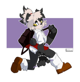 anthro backpack biped black_body black_clothing black_fingerless_gloves black_fur black_gloves black_handwear black_highlights black_nose bottomwear bracelet clothed clothing countershade_face countershade_fur countershading female fingerless_gloves footwear fur gloves hair handwear highlights_(coloring) holding_object jewelry multicolored_body multicolored_fur panties red_bottomwear red_clothing red_footwear red_shoes red_skirt school_uniform shirt shoes short_hair short_tail simple_background skirt socks solo tail topwear two_tone_body two_tone_fur underwear uniform upskirt white_body white_clothing white_countershading white_footwear white_fur white_hair white_panties white_shirt white_socks white_topwear white_underwear yellow_eyes young young_anthro young_female nanuna li_mon_(kumakaze) bear giant_panda mammal 2026 hi_res