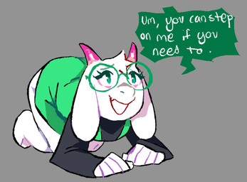 anthro clothing crouching eyewear fur glasses green_clothing grey_background horn male simple_background solo text white_body white_fur drizzlingprince deltarune undertale_(series) ralsei bovid caprine darkner goat mammal 2025