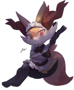 3_fingers 3_toes ambiguous_anthro ambiguous_gender anthro arm_tuft biped black_body black_clothing black_dress black_fur blush blush_lines bottomless bottomless_ambiguous bottomless_anthro cheek_tuft chest_tuft clothed clothing crossed_arms digitigrade dipstick_tail dress eyelashes facial_tuft feet fingers frilly frilly_clothing frilly_dress frown frowning_at_viewer fur furrowed_eyebrows hip_tuft inner_ear_fluff looking_at_viewer maid_headdress maid_uniform markings mouth_closed multicolored_body multicolored_fur object_in_tail orange_body orange_fur orange_inner_ear_fluff orange_tail_tip pointy_ears prick_ears red_tail_tip shoulder_tuft side_view simple_background sitting solo stick stick_in_tail tail tail_markings three-quarter_view toes tuft two_tone_tail uniform white_background white_body white_fur yellow_body yellow_fur yellow_tail ikei nintendo pokemon braixen canid generation_6_pokemon mammal pokemon_(species) 2022 colored digital_media_(artwork) digital_painting_(artwork) english_description full-length_portrait hi_res painting_(artwork) portrait shaded signature