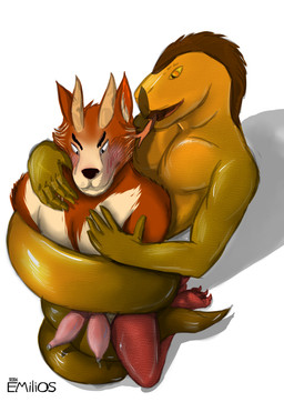 2_penises 5_fingers animal_genitalia animal_penis anthro arm_grab aroused coiling coiling_around_body diphallism dirty_talk fingers front_view fully_restrained genitals hemipenes male male/male multi_genitalia multi_penis penis restrained snout teasing emilios mythology dragon felid feline hybrid mammal mythological_creature mythological_scalie reptile scalie snake 2024