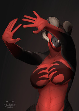 anthro black_body black_scales black_tongue breasts ear_fins featureless_breasts female fin fingernails horn long_fingernails nails navel non-mammal_breasts non-mammal_navel nude nude_anthro nude_female red_body red_scales scales shadow simple_background smile solo striped_body stripes teeth text tongue tongue_out ventral_scales wide_hips yoko_darkpaw mythology shadow_hands_challenge tempest_(yoko_darkpaw) dragon mythological_creature mythological_scalie scalie 2026 absurd_res artist_name half-length_portrait hi_res portrait