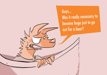 anthro clothed clothed_anthro clothed_male clothing dialogue duo fully_clothed fully_clothed_anthro fully_clothed_male larger_male macro male sharp_teeth shirt_pocket size_difference smaller_male solo speech_box teeth text dudenahuel nahuel_(dudenahuel) canid canine mammal maned_wolf 2023 absurd_res english_text hi_res sketch
