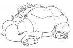 ambiguous_gender anthro duo obese overweight simple_background white_background ultrahand nintendo pokemon canid canine generation_5_pokemon mammal pokemon_(species) zoroark black_and_white monochrome