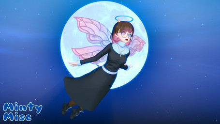 black_bottomwear black_clothing black_footwear black_shoes black_skirt black_topwear blue_clothing blue_eyes blue_nails blue_topwear blue_wings bottomwear brown_hair clothing colored_nails cross cross_necklace eyewear female flying footwear glasses gradient_hair hair heterochromia horn insect_wings jewelry long_sleeves moon nails necklace night not_furry nun nun_outfit open_mouth pink_eyes pink_hair pink_nails pink_wings shoes skirt smile solo tail text topwear wings mintymisc koikatsu elaine_mae-sinn_(mintymisc) angel angel_humanoid animal_humanoid bovid bovid_humanoid bovine bovine_humanoid fairy humanoid mammal mammal_humanoid winged_humanoid 16:9 3d_(artwork) 4k absurd_res artist_name digital_media_(artwork) hi_res widescreen trans_(lore) trans_woman_(lore)