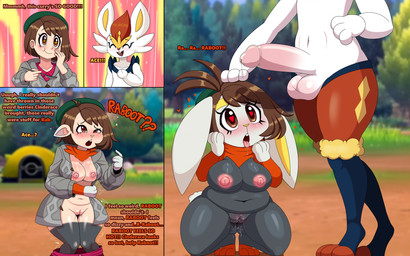 anthro balls belly big_breasts big_penis blush bodily_fluids bottomwear bottomwear_down breasts clothed clothing dialogue dripping duo eating erection female female_anthro female_human fur genital_fluids genitals glans hat headgear headwear heart_eyes heart_symbol humanoid_genitalia humanoid_penis imminent_sex knock-kneed male male/female male_anthro nipples pants pants_down partially_clothed penis precum precum_drip presenting presenting_penis short_stack short_stackification shrinking size_transformation slightly_chubby slightly_chubby_anthro slightly_chubby_female text thick_thighs transformation vulva white_body white_fur flybeeth nintendo pokemon gloria_(pokemon) cinderace generation_8_pokemon human lagomorph mammal pokemon_(species) raboot 2025 comic english_text hi_res