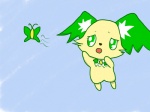 duo female feral flying fur green_body green_eyes green_fur jumping looking_aside looking_at_another motion_lines nude open_mouth toony wings cojohne jewelpet sanrio sega sega_fave peridot_(jewelpet) arthropod butterfly canid canine canis domestic_dog insect lepidopteran mammal papillon toy_dog 4:3