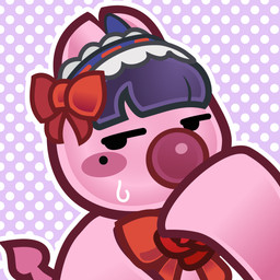 bangs blush blush_stickers bodily_fluids bow_ribbon female fur hair headdress markings mole_(marking) pink_body pink_fur purple_hair shy solo sweat sweatdrop toony bonbonbatty barbtail_(bonbonbatty) fan_character bat mammal swooper 1:1 hi_res icon