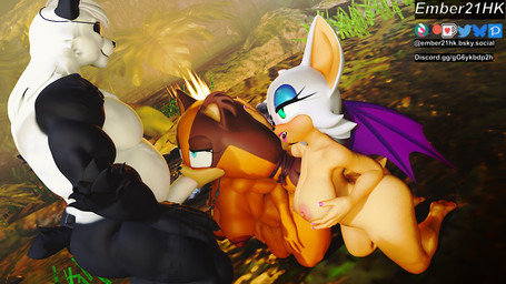 anthro big_breasts breast_grab breasts erection fellatio female group hand_on_breast hand_on_head kneeling male male/female nipples nude nude_anthro nude_female oral penile sex tail thick_thighs trio wings ember21hk sega sonic_boom sonic_the_hedgehog_(series) rouge_the_bat stiban_(character) sticks_the_jungle_badger badger bat bear giant_panda mammal mustelid musteline 16:9 3d_(artwork) digital_media_(artwork) hi_res widescreen