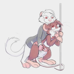 anthro clothed clothing dancing diaper diaper_bulge duo groping_from_behind male male/male mouth_play pole pole_dancing wearing_diaper zenfetcher alexander_luthor domestic_ferret mammal mouse murid murine mustelid musteline rodent true_musteline weasel