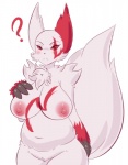 2014 anthro blush breasts claws female fur generation_3_pokemon jcdr looking_at_viewer nintendo nipples nude pokemon pokemon_(species) question_mark red_body red_eyes red_fur slightly_chubby solo white_body white_fur zangoose