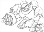 drill drill_arm drill_nose machine male not_furry redux simple_background solo standing tank_treads treads white_background yamato1 adventures_of_sonic_the_hedgehog sega sonic_the_hedgehog_(series) grounder_(adventures_of_sonic_the_hedgehog) badnik grounder_(badnik) robot black_and_white monochrome sketch