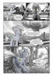 absurd_res border butt comic cutie_mark dialogue english_text equid equine explosion female feral friendship_is_magic fur grey_body grey_fur grey_hair hair hasbro hi_res horse limestone_pie_(mlp) looking_at_viewer mammal monochrome my_little_pony pencils_(artist) plant pony rock running solo speech_bubble text tree white_border wide_eyed yellow_eyes