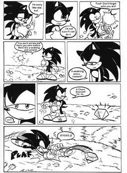 anthro chaos_emerald chasing clothing dandelion dialogue duo flower gem gloves handwear holding_object plaf plant speech_bubble text ayamepso sega sonic_the_hedgehog_(series) sonic_the_hedgehog eulipotyphlan hedgehog living_star mammal comic english_text monochrome tagme