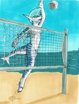 anthro ball beach breasts female fin gaming genitals jumping net nude pussy sand sea small_breasts solo sport volleyball water nyghtmar3 roxy_(nyghtmar3) fish marine requiem_shark shark tiger_shark hi_res traditional_media_(artwork)