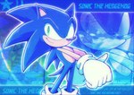 5_fingers anthro blue_body clothing fingers gloves green_eyes handwear male not_furry smile solo just_icy sega sonic_the_hedgehog_(series) sonic_the_hedgehog eulipotyphlan hedgehog mammal hi_res signature