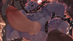 abs anthro balls barazoku biceps big_balls big_muscles big_penis cape chain claws clothing crouching cuff_(restraint) detailed_background duo full_moon fur genitals glans huge_penis humanoid_genitalia humanoid_penis hybrid_genitalia hybrid_penis knot knotted_humanoid_penis knotted_penis low-angle_view male moon muscular muscular_anthro muscular_male night nipples nude_anthro penis restraints scar solo_focus teeth_showing kunn_(artist) elden_ring fromsoftware blaidd_(elden_ring) canid canine canis mammal wolf 16:9 2025 digital_drawing_(artwork) digital_media_(artwork) hi_res widescreen
