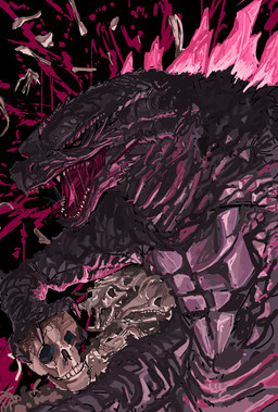 back_spikes black_body black_scales holding_skull open_mouth pile_of_bones scales solo spikes spikes_(anatomy) teeth tongue gigan1024896 godzilla_(series) toho godzilla kaiju hi_res