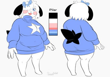 accessory anthro big_ears big_tail blue_clothing blue_eyes bow_ribbon chubby_legs cleavage_cutout clothing cutout female hair_accessory hair_bow hair_ribbon keyhole_clothing ribbons slightly_chubby slightly_chubby_anthro slightly_chubby_female smile star star_eyes tail thick_thighs wide_hips toonarscontent pilar_(toonarscontent) canid canine canis domestic_dog mammal absurd_res hi_res