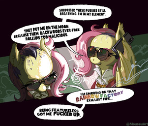 bodily_fluids cellphone clothed clothing dialogue electronics eyebrows eyelashes eyewear female feral grey_hair hair jewelry long_hair membrane_(anatomy) membranous_wings necklace phone pink_hair profanity smartphone solo speech_bubble sunglasses sweat talking_feral teeth text wings mouseuart dracula_flow friendship_is_magic hasbro my_little_pony fluttershy_(mlp) bat_pony equid mammal artist_name english_text hi_res