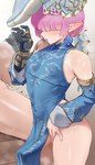5_fingers balls blush bodily_fluids clothing erection erection_under_clothing femboy fingers genitals hair humanoid_pointy_ears male not_furry penis pink_hair pointy_ears solo sweat sweatdrop jtveemo nintendo the_legend_of_zelda link humanoid hylian 2025 shaded