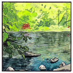 border day detailed_background leaf nature not_furry outside peaceful river water zero_pictured falseknees 1:1 2018 traditional_media_(artwork)