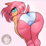 anthro bent_over black_nose blue_eyes butt butt_focus clothed clothing dutch_angle eyelashes female fur hair half-closed_eyes heart_eyes heart_symbol logo looking_at_viewer looking_back multicolored_body narrowed_eyes one_eye_closed panties panties_only pink_body pink_fur pink_hair solo tail thick_thighs topless two_tone_body underwear underwear_only white_clothing white_panties white_underwear wide_hips wink dragonfetus sega sonic_the_hedgehog_(series) amy_rose eulipotyphlan hedgehog mammal 1:1 absurd_res artist_logo hi_res