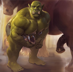 5_toes all_fours animal_genitalia animal_penis bald balls barefoot biceps big_muscles big_penis bottomwear brown_eyes clothed clothing duo equine_genitalia equine_penis facial_piercing feet feral front_view genitals half-erect holding_object hooves huge_muscles huge_penis humanoid_pointy_ears kneeling larger_male looking_at_viewer male male/male muscular muscular_arms muscular_male nipple_piercing nipples nose_piercing nose_ring not_furry_focus nude pants pecs penis piercing pointy_ears pose ring_piercing simple_background size_difference smaller_male standing teeth thick_penis toes tools topless tusks vein veiny_penis darkgem equid equine horse humanoid mammal orc