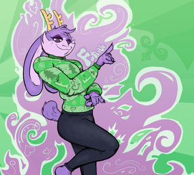 anthro antlers bedroom_eyes bottomwear christmas_clothing christmas_sweater christmas_topwear clothing fur gesture hand_gesture holidays horn male narrowed_eyes on_one_leg painted_background pants pointing pointing_at_viewer pose purple_body purple_fur seductive smile solo standing sweater sweatpants topwear puffy_the_destroyer bedfellows christmas fatigue_(bedfellows) jackalope lagomorph mammal 2022 digital_media_(artwork) hi_res