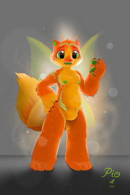 anthro belly colored_nails fluffy fluffy_tail fur gesture glistening glistening_eyes green_ears green_eyes green_nipples green_paws green_stripes green_tongue green_wings hand_gesture hand_on_hip horn insect_wings male nails nipples orange_body orange_fur red_nails red_nose simple_background smile solo standing stripes tail text tongue wings yellow_belly yellow_body yellow_tail munimuni pio_fairy_cat domestic_cat fairy felid feline felis mammal absurd_res baybayin_text hi_res