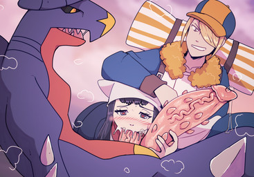 2_penises animal_genitalia animal_penis anthro anthro_penetrating anthro_penetrating_human assisted_sex barbed_humanoid_penis big_penis black_sclera blonde_hair blue_clothing blue_eyes blue_hat blue_headwear blue_jacket blue_robe blue_topwear blush bodily_fluids clothing cum cum_from_mouth cum_in_mouth cum_inside dominant dominant_anthro dominant_human dominant_male erection fellatio female female_penetrated fin fur_coat genital_fluids genitals glans group group_sex hair hair_over_eye hat headgear headwear heart_eyes heart_symbol hemipenes huge_penis human_on_anthro human_on_human human_penetrated humanoid_genitalia humanoid_penis hybrid_genitalia hybrid_penis interspecies intraspecies jacket leaking_cum looking_down male male/female male_penetrating male_penetrating_female mmf_threesome motion_lines multi_genitalia multi_penis one_eye_obstructed oral orange_clothing orange_eyes orange_hat orange_headwear orgasm penetration penile penile_spines penis penis_grab pink_glans pink_penis pokephilia precum pupils purple_body purple_hair purple_scales red_body red_pupils red_scales robe scales sex sharp_teeth shirt smile smirk spikes spikes_(anatomy) submissive submissive_female submissive_human tan_body tan_skin teeth threesome topwear trio unusual_pupils vein veiny_penis white_clothing white_hat white_headwear white_shirt white_topwear yellow_body yellow_scales wolfrad nintendo pokemon akari_(pokemon) volo_(pokemon) garchomp generation_4_pokemon human mammal pokemon_(species) scalie 2023 hi_res