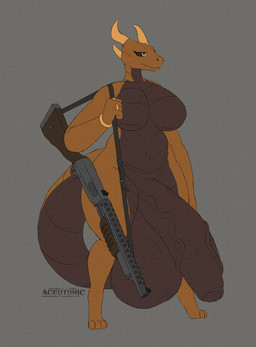 anthro balls big_balls big_breasts big_penis breasts erection genitals grey_background gun gynomorph horn huge_balls huge_penis humanoid_genitalia humanoid_penis hyper hyper_balls hyper_genitalia hyper_penis intersex nude penis ranged_weapon rifle simple_background solo standing tail thick_thighs weapon wide_hips yellow_eyes ace0t0nic mythology dragon mythological_creature mythological_scalie scalie absurd_res hi_res