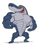 abs anthro biceps fin grey_body male muscular muscular_anthro muscular_male open_mouth pecs pose smile solo teeth analon_(artist) zig_and_sharko sharko fish marine shark