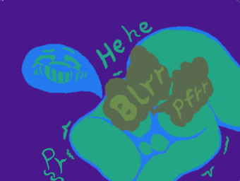 anthro blue_body butt eyes_closed fart fart_cloud fart_fetish gas laugh male onomatopoeia purple_background rear_view shaking simple_background smile solo sound_effects speech_bubble teeth text prayhold_(artist) canid canine fox mammal english_text sketch