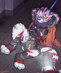 3_toes anthro arms_above_head balls bdsm biped blush bondage bottomwear bound captured claws clenched_teeth cloak clothed clothing feet flaccid forced foreskin fur genitals hands_behind_head humanoid_genitalia humanoid_penis kemono male muzzle_(object) muzzled partially_retracted_foreskin paws penis penis_poking_out red_body red_eyes red_fur shorts solo striped_body striped_fur stripes teeth toe_claws toes torn_clothing white_balls white_body white_fur young young_anthro quill-tail lifewonders live_a_hero kalaski felid mammal pantherine tiger 5:6 absurd_res hi_res