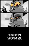 anthro black_background bruised comfort comforting dialogue duo grey_background hug male sad simple_background speech_bubble text white_text wounded yellow_eyes teathekook helluva_boss blitzo_(helluva_boss) stolas_(helluva_boss) avian bird imp owl owl_demon comic hi_res