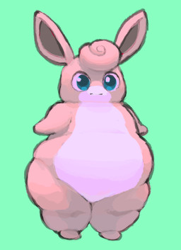 belly big_belly blue_eyes feral green_background overweight pink_body simple_background solo molaveda nintendo pokemon generation_1_pokemon pokemon_(species) wigglytuff 2017 hi_res