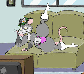 anthro baseball_cap belly blue_pupils bottom_heavy cheek_tuft clothing countershade_arms countershade_belly countershade_ears countershade_face countershading crop_top curvy_figure eyelashes facial_tuft fangs femboy footwear fur furniture glistening glistening_nose gloves_(marking) grey_body grey_fur half-closed_eyes hat headgear headwear inner_ear_fluff knee_highs knee_socks legwear logo lying male markings narrowed_eyes navel on_side on_sofa one_leg_up pink_clothing pink_thong pink_underwear pupils raised_leg shirt socks sofa solo tail teeth text thick_thighs thong topwear tuft underwear watching_television whiskers white_clothing white_footwear white_socks wide_hips yellow_sclera thatdawgmurray adult_swim cartoon_network gassy's_gas_'n_stuff gilbert_(gassy's_gas_'n_stuff) american_opossum mammal marsupial virginia_opossum aliasing artist_logo artist_name digital_media_(artwork) english_text hi_res signature watermark