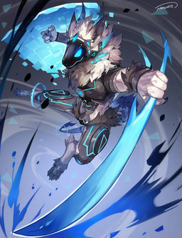 anklet anthro fight holding_melee_weapon holding_object holding_sword holding_weapon horn jewelry looking_at_viewer machine male melee_weapon muscular muscular_male solo sword weapon nasuno_posi protogen hi_res