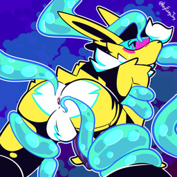 anthro backsack balls blush clothing duo fur genitals male male/male open_mouth oral oral_penetration penetration penis sex simple_background tentacle_in_mouth tentacle_penetration tentacle_sex tentacles tentacles_on_male yellow_body yellow_fur fizzyjay nintendo pokemon jay_(fizzyjay) eeveelution generation_1_pokemon jolteon mammal pokemon_(species) 1:1 digital_media_(artwork) hi_res