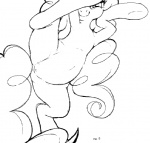 belly curled_hair digital_drawing_(artwork) digital_media_(artwork) earth_pony equid equine female feral friendship_is_magic genitals hair hasbro hooves horse line_art looking_at_viewer mammal mane monochrome my_little_pony navel pinkie_pie_(mlp) pony pussy raised_leg smile solo spread_legs spreading standing stoic5