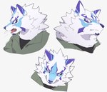 anthro blue_eyes facial_markings fur head_markings male markings solo white_body white_fur sakehabera lifewonders live_a_hero sadayoshi canid canine mammal bust_portrait hi_res multiple_images portrait