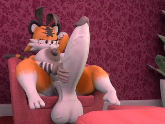 anthro balls big_balls big_breasts big_penis bodily_fluids breasts brown_nipples chair cum ejaculation fake_ears fake_rabbit_ears feet fur furniture genital_fluids genitals gynomorph huge_balls huge_penis intersex looking_pleasured masturbation music nipples nude nude_gynomorph orange_body orange_fur penis solo stripes white_body white_fur 2-ban taiga_(2-ban) felid mammal pantherine tiger animated short_playtime sound video