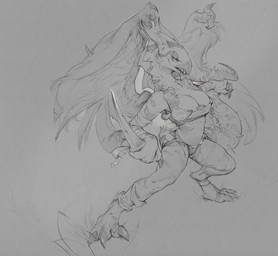 anthro breasts clothed clothing feathered_wings feathers female female_anthro holding_melee_weapon holding_object holding_sword holding_weapon horn markings melee_weapon narrowed_eyes open_mouth sharp_teeth simple_background solo spiked_tail spikes spikes_(anatomy) standing striped_markings striped_tail stripes sword tail tail_markings teeth weapon wide_stance wings darkgem species_request full-length_portrait monochrome portrait