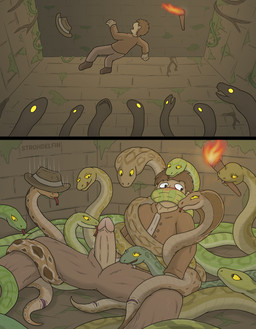 anatomically_correct anatomically_correct_genitalia animal_genitalia bestiality brown_body cloaca clothed clothing coiling detailed_background erection female female_feral feral forked_tongue genital_danger_play genitals glans green_body group group_sex happy human_on_feral humanoid_genitalia humanoid_penis interspecies larger_human larger_male licking looking_at_another looking_up male male/female male_human male_on_feral open_mouth oral orgy penile penis penis_lick serpentine sex sharp_teeth size_difference small_dom_big_sub smaller_female smaller_feral teeth tongue tongue_out torch wrapped yellow_eyes strohdelfin human mammal reptile scalie snake comic hi_res